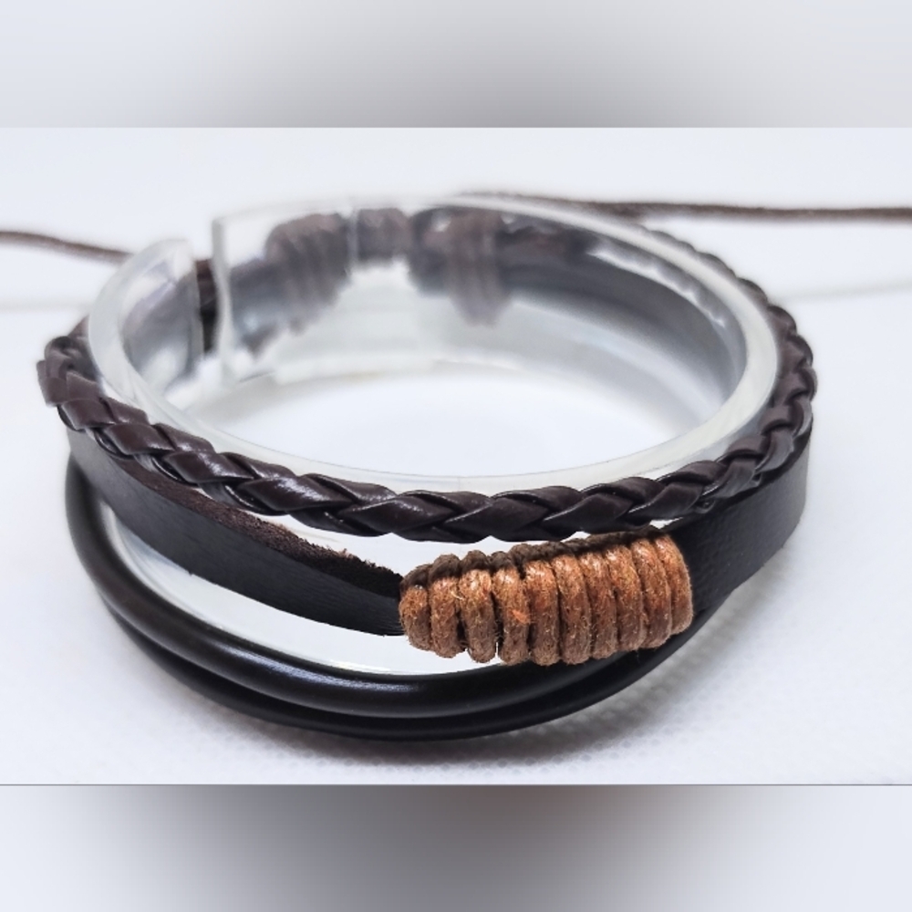 Men's Bracelet‎ Leather Braided Layered Brown New f44